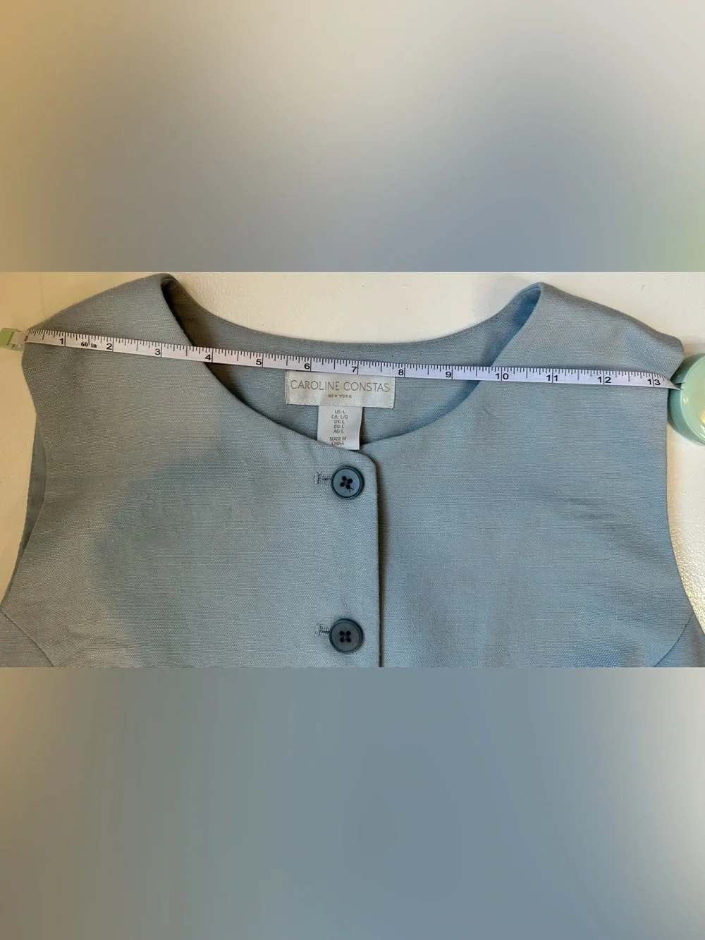 Caroline Constas Blue Lyocell Linen Button Front Vest Top Size Large - Picture 10 of 11